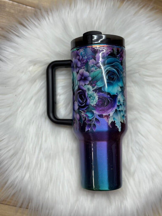 40 OZ TUMBLER - FLORAL - PURPLE AND BLUE