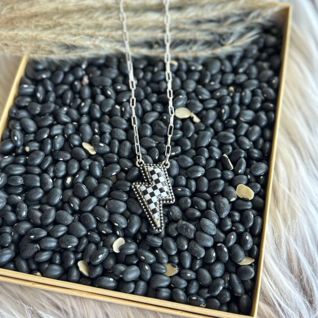 Tipi Thunder Struck Bolt Necklace Black & White