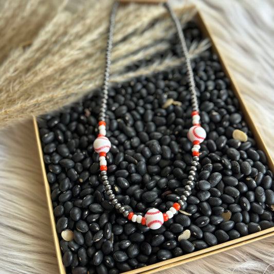 Tipi Gameday Baseball Necklace Orange & White