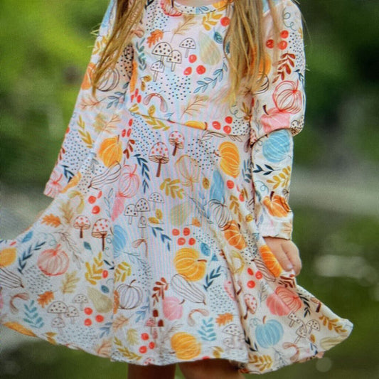 PINK PUMPKIN AND MUSHROOMS DRESS-4