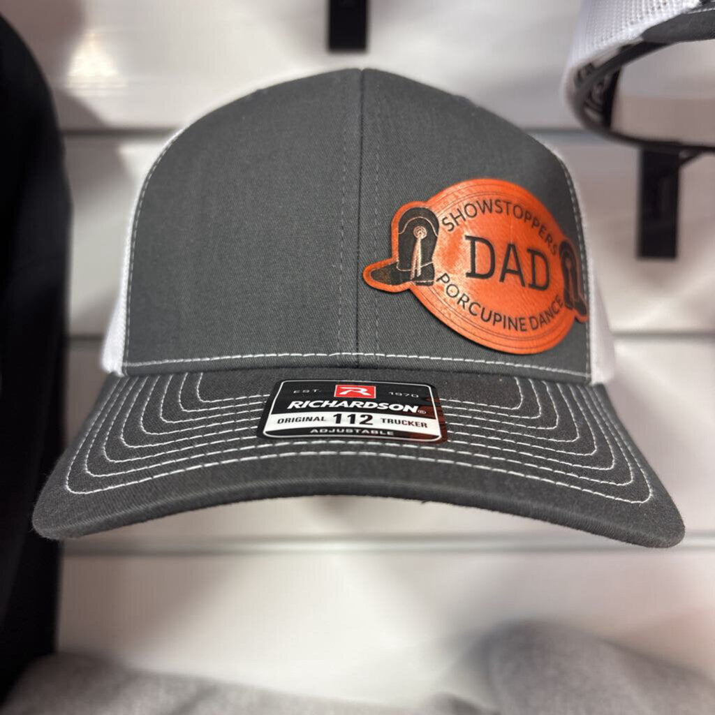 Gray and white Richardson 112 with leather showstopper dad patch