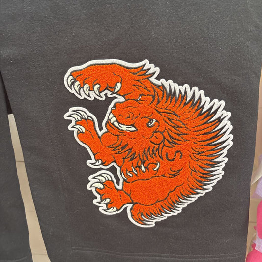 Black stadium blanket with large chenille porcupine