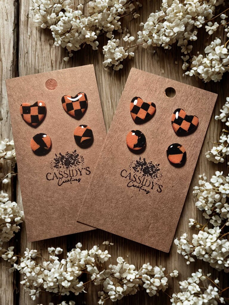 Pojo Heart & Marble button studs