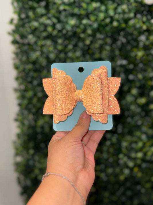 Peach Faux Leather Bow