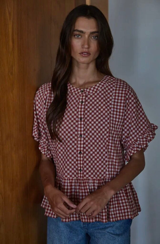Cinnamon Red Gingham Blouse