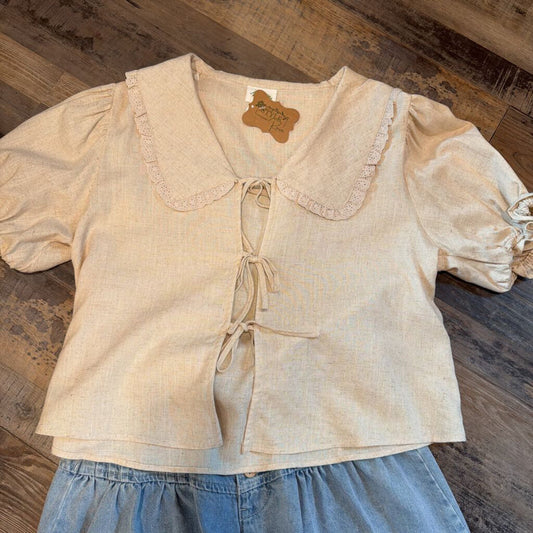 Lace & Bows Tie Front Top