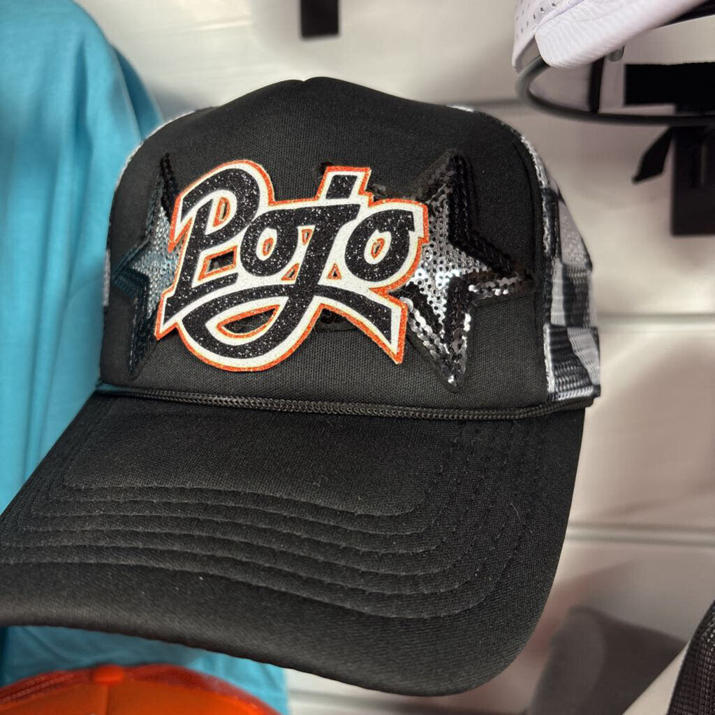Black and white checkered trucker w black and sliver stars and new POJO patch