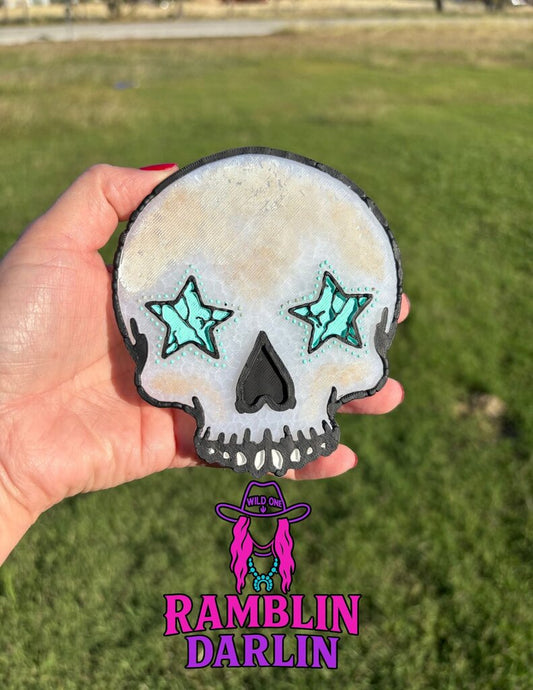 Turquoise Star Eyed Skull Freshie in Baja Cactus Scent