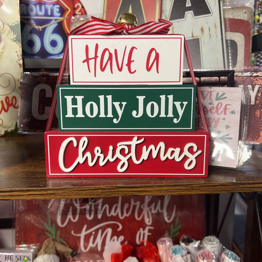 Decor, Wood Stack "Have A Holly Jolly"