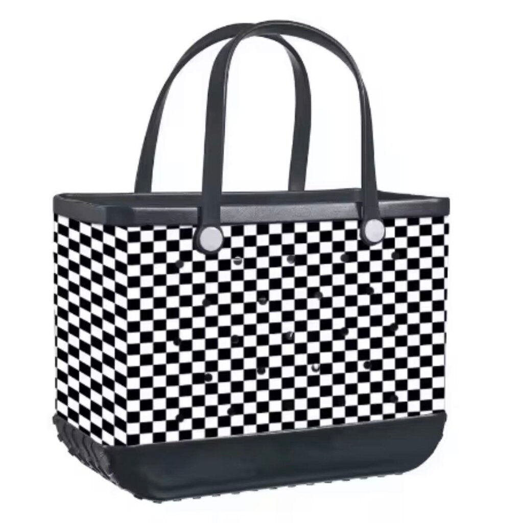 Waterproof Tote- Checkered B&W