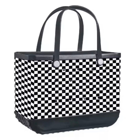 Waterproof Tote- Checkered B&W
