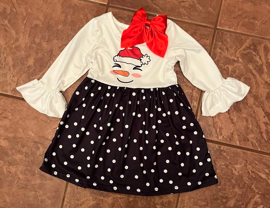 SNOWMAN BLACK DOT DRESS-7/8