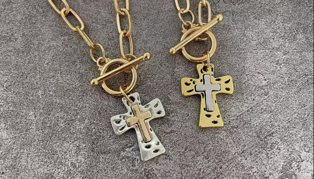 Necklace, Paperclip Chain Dbl Cross