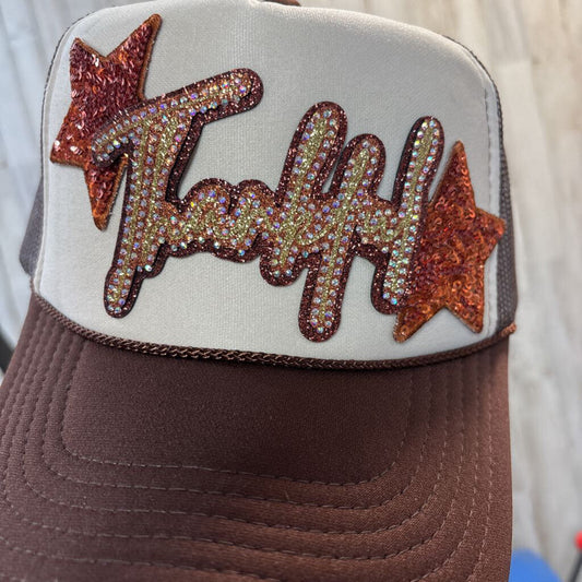 Brown and tan OTTO w thankful rhinestone and cooper sequin stars