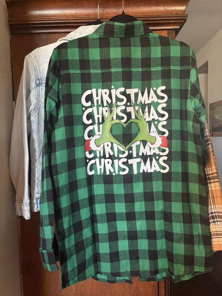Shirt, Flannel "Grinch Christmas" Grn/Blk