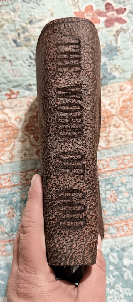 Cape Buffalo Bible Rebind with Nail Cross & Crown Thomas Nelson Single Column KJV