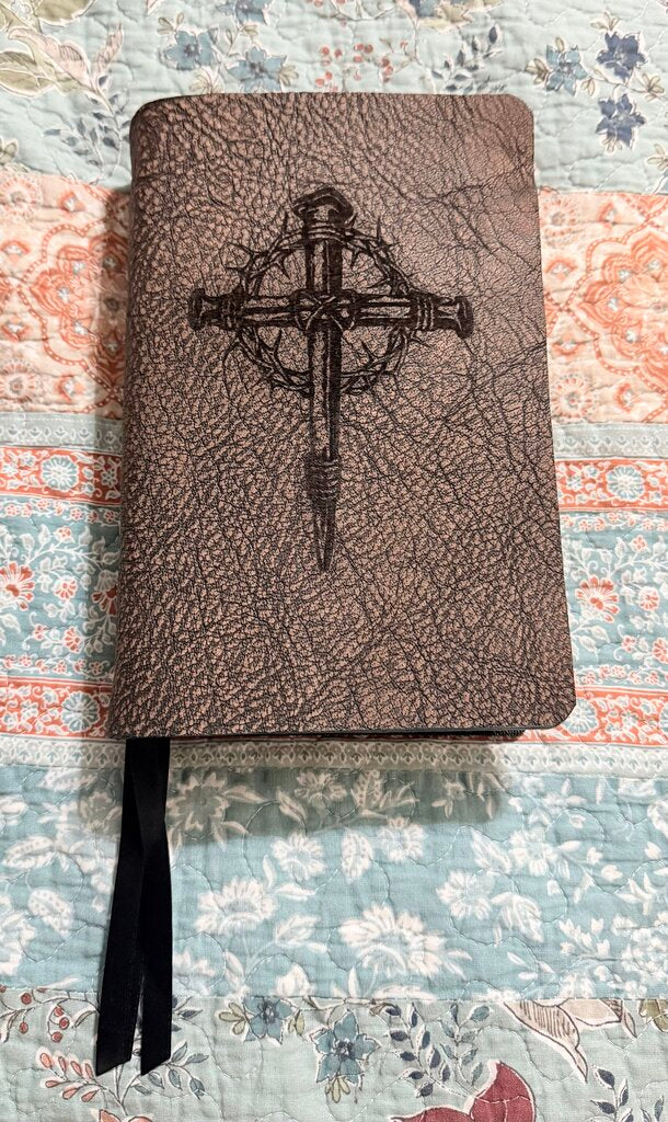 Cape Buffalo Bible Rebind with Nail Cross & Crown Thomas Nelson Single Column KJV