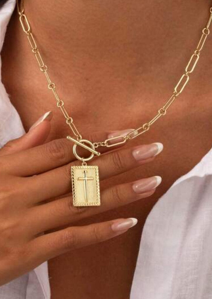 Necklace, Paperclip Chain Rectangle Cross