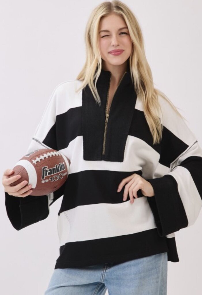 Game Day Striped Zip Up Pullover