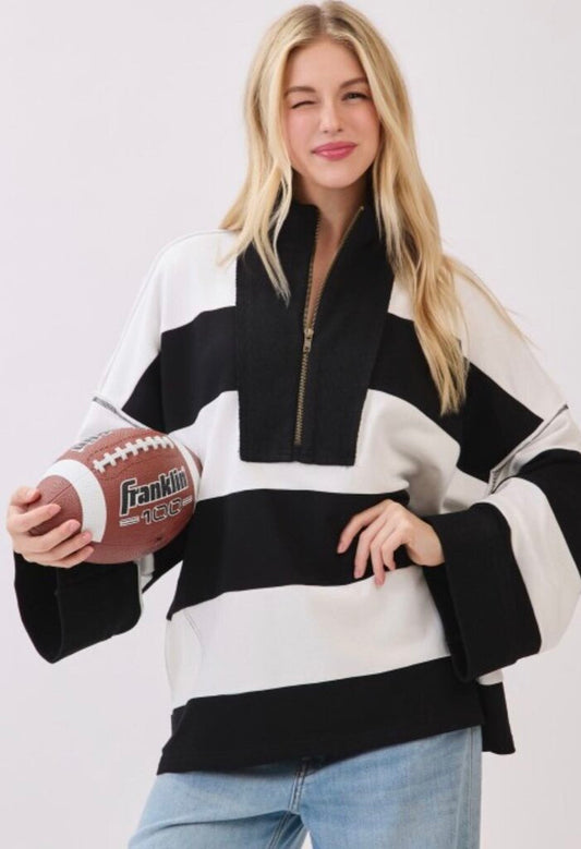 Game Day Striped Zip Up Pullover