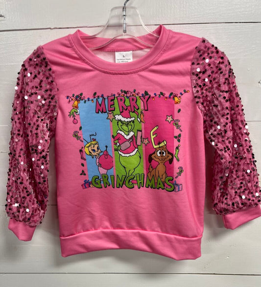 PINK SEQUIN GRINCH SWEATSHIRT-4/5