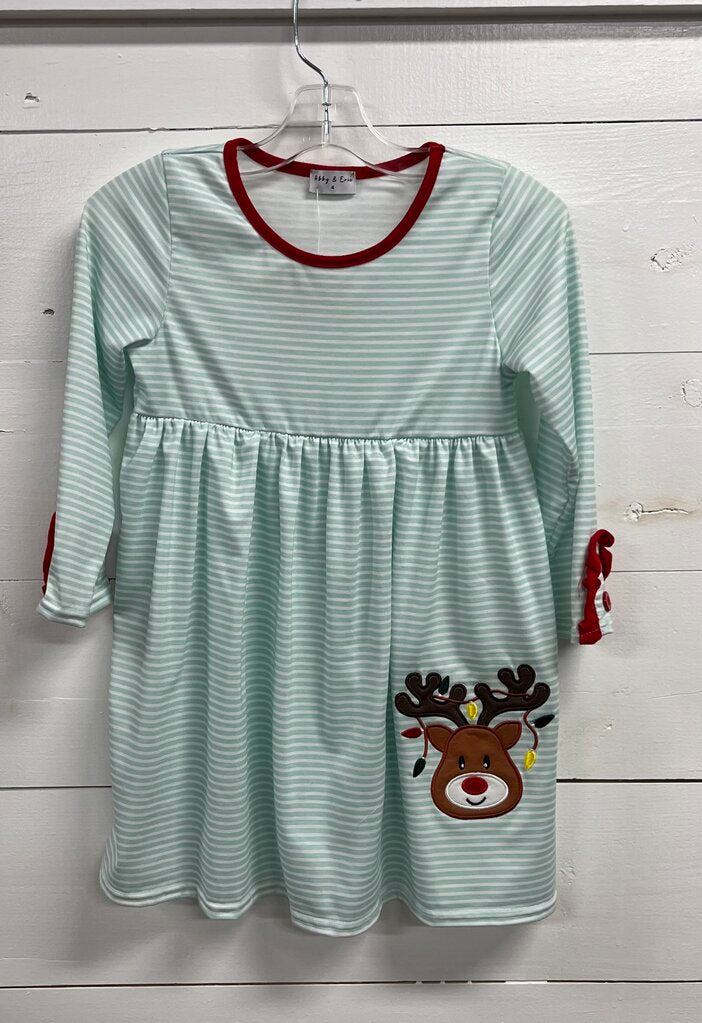 BLUE STRIPE REINDEER DRESS-4
