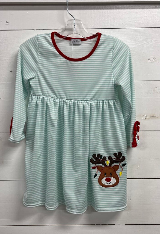 BLUE STRIPE REINDEER DRESS-4