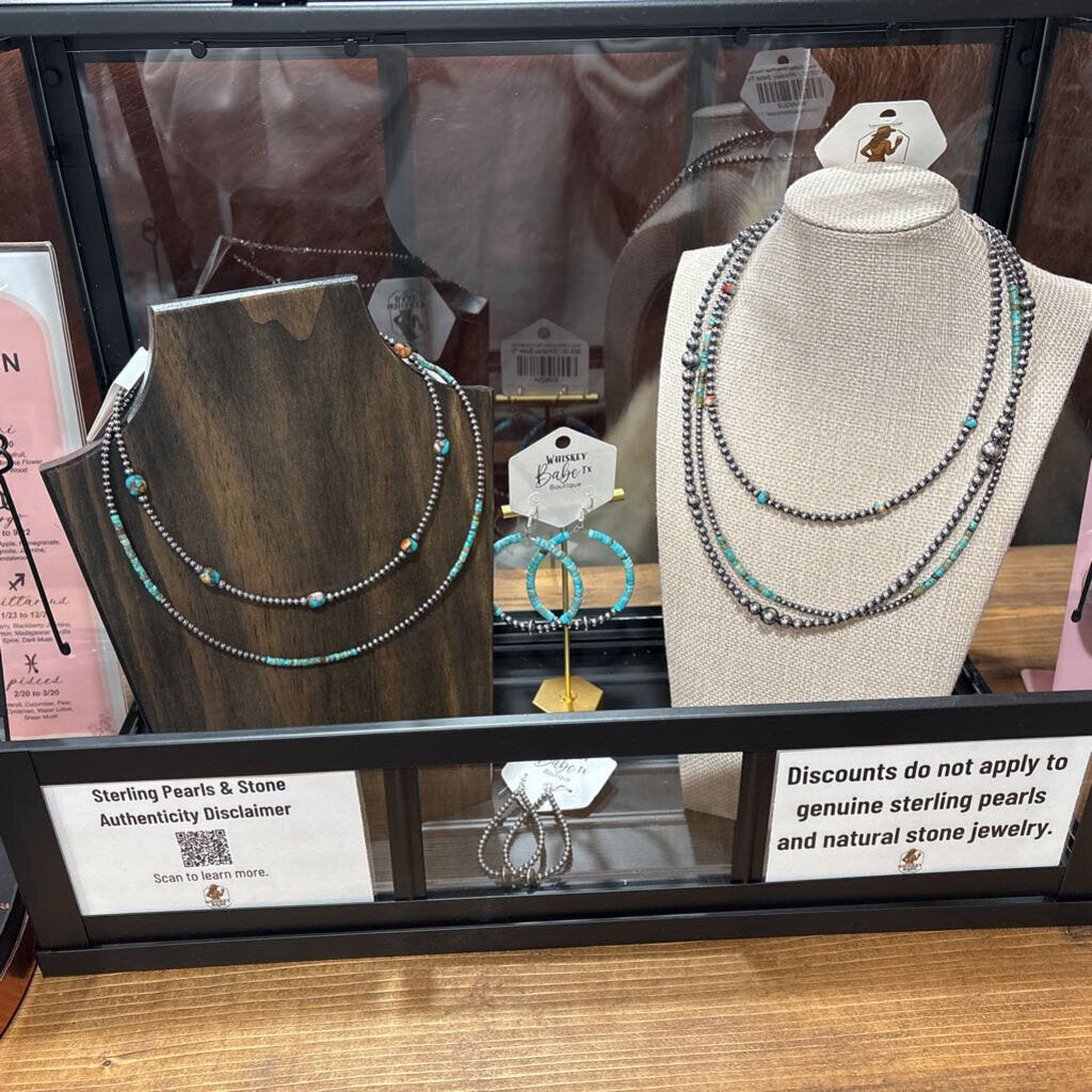 Turquoise Heishi & Sterling Silver Pearl Necklace