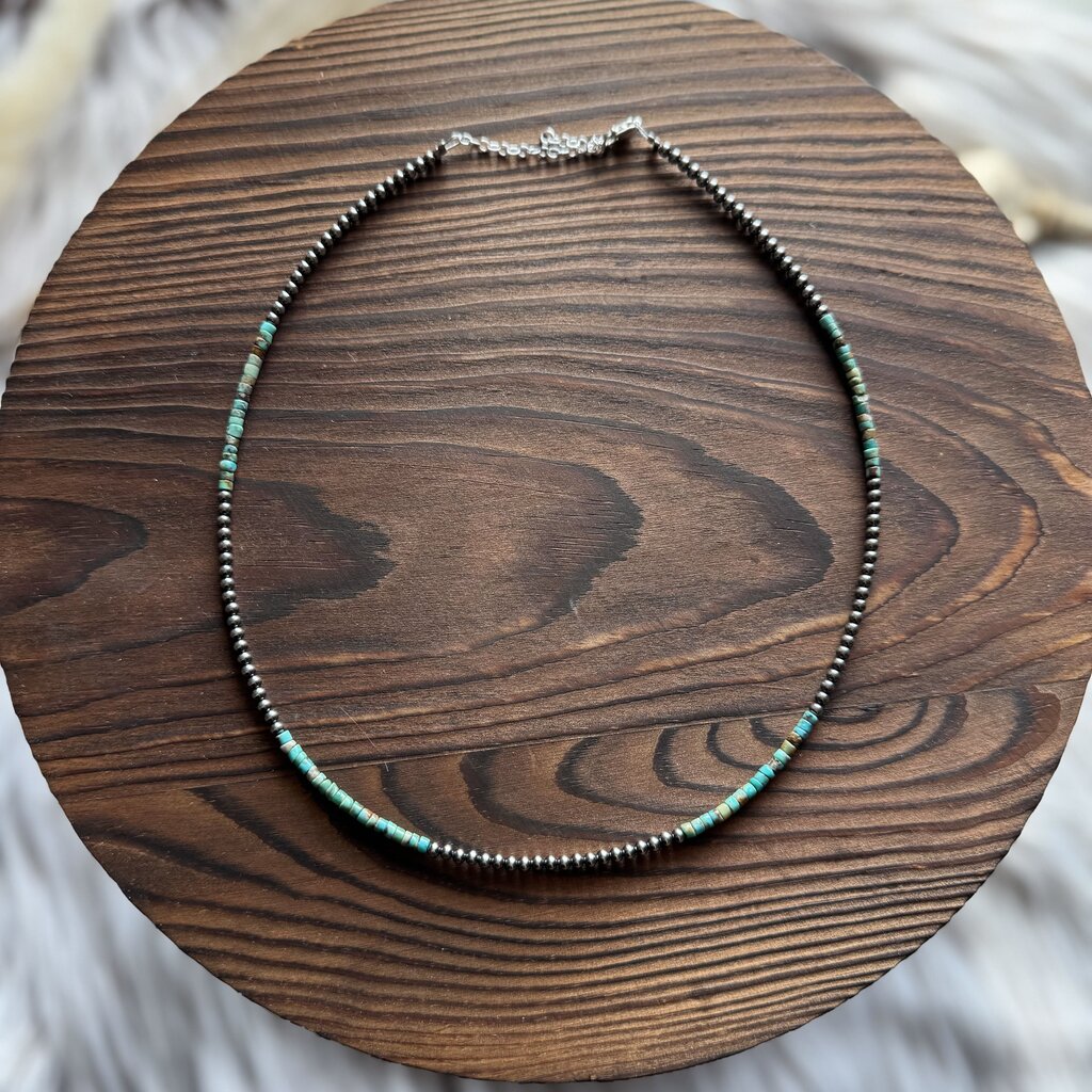 Turquoise Heishi & Sterling Silver Pearl Necklace