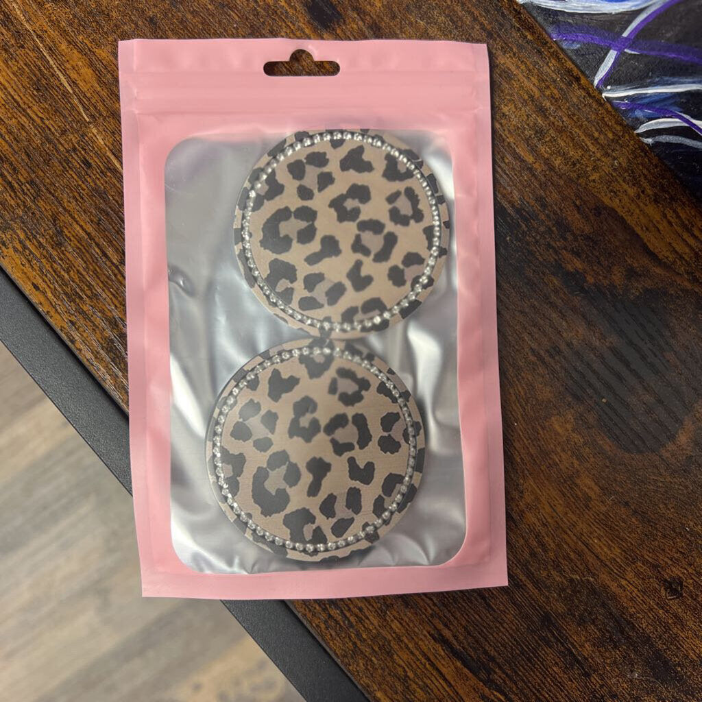 Coasters, 2pc Car Silicone Rhinestone/Leopard