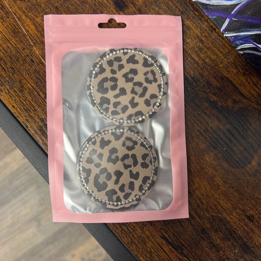 Coasters, 2pc Car Silicone Rhinestone/Leopard