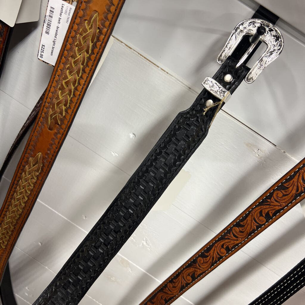 Leather belt - basket weave