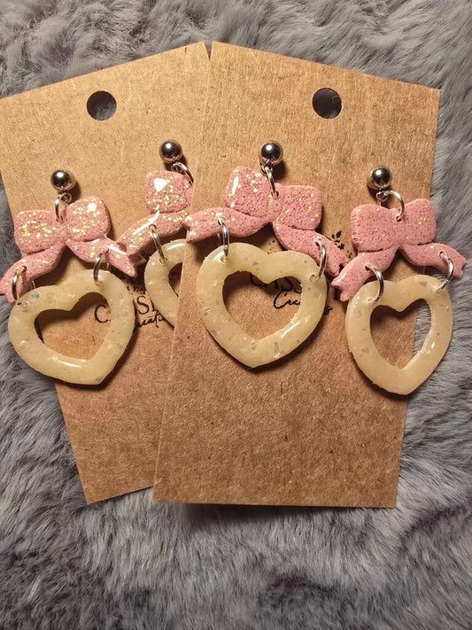 Bow & Heart Dangle Pink