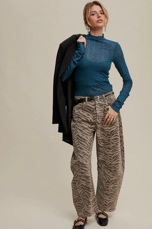 Zebra Print Barrel Jeans