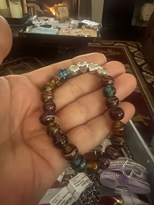 Bracelet, Stretch Multi Glass Beads/Hearts