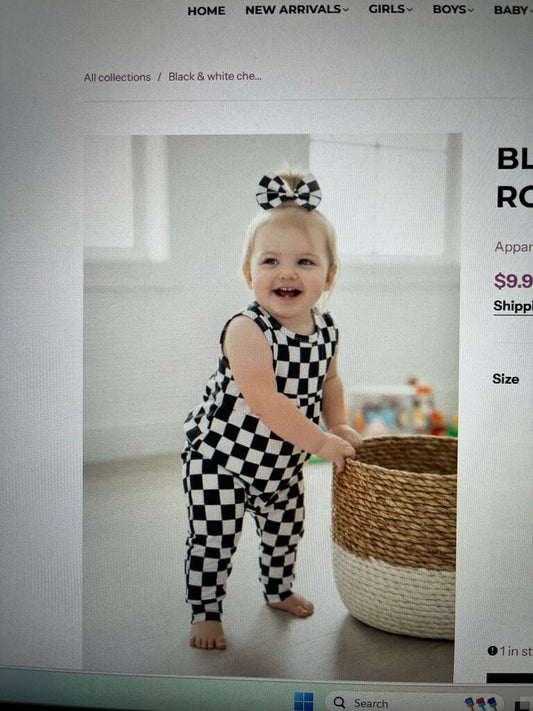 BLK/WHT CHECK ROMPER-3/6 MO