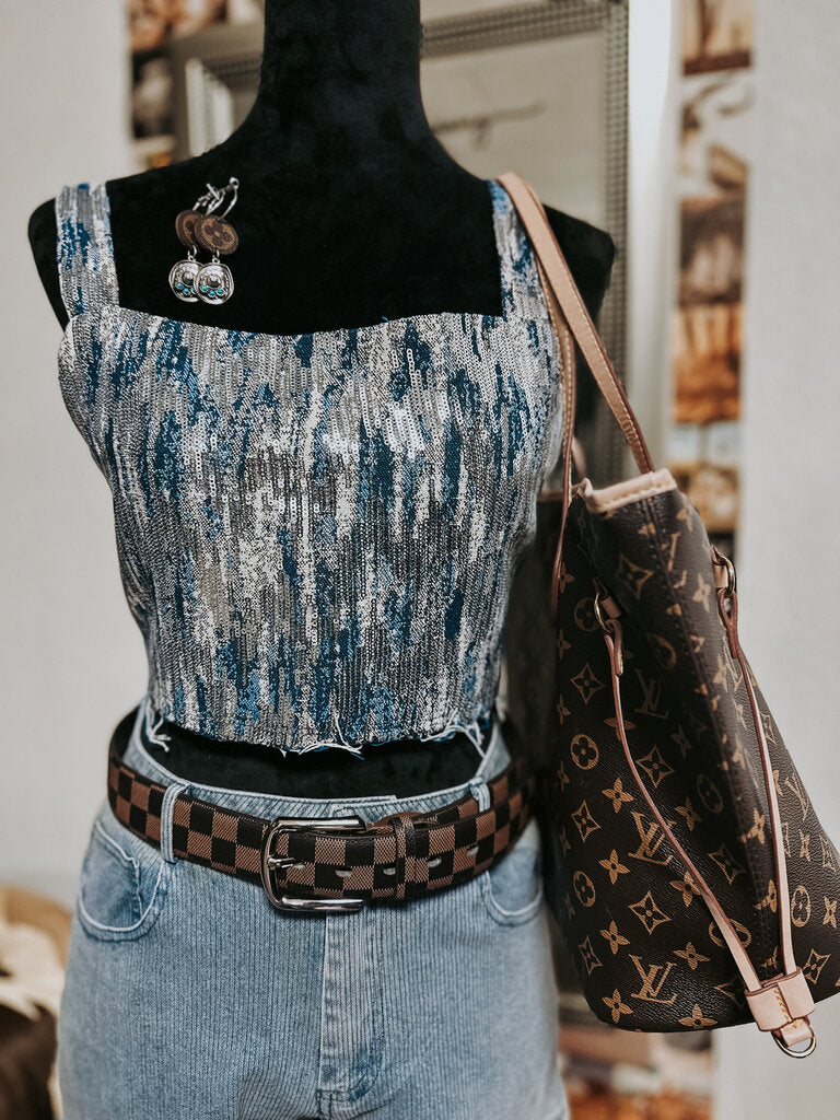 Denim Sequin Crop