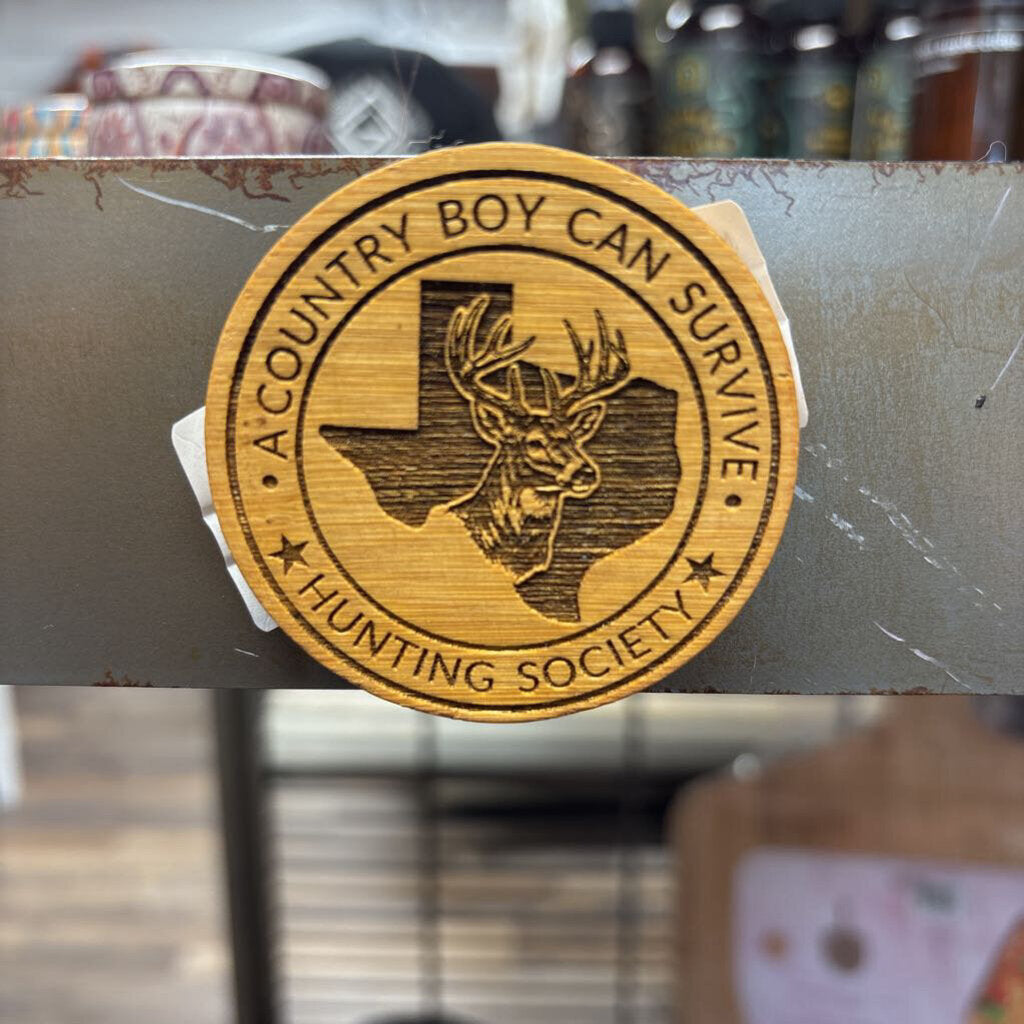 Wood magnet/ bottle opener round- country boys