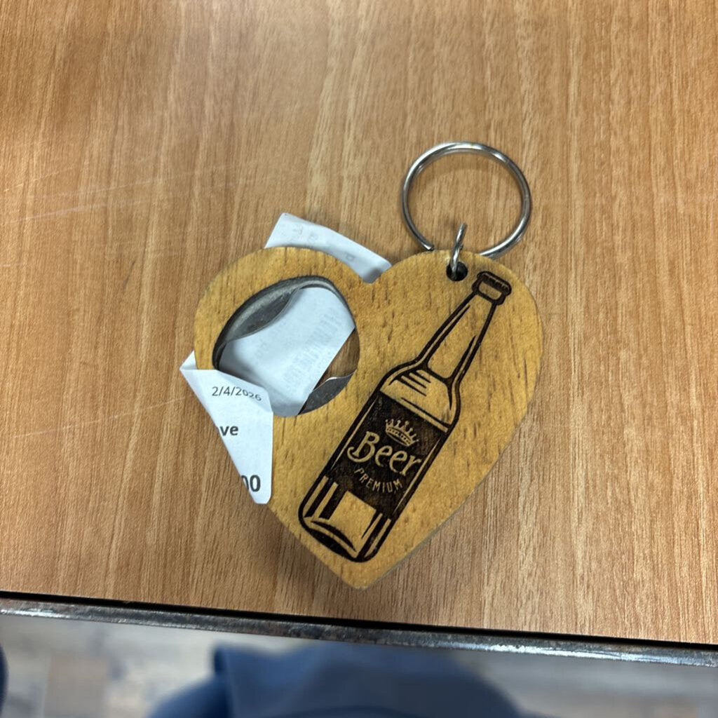 Heart key chain bottle opener- I love beer