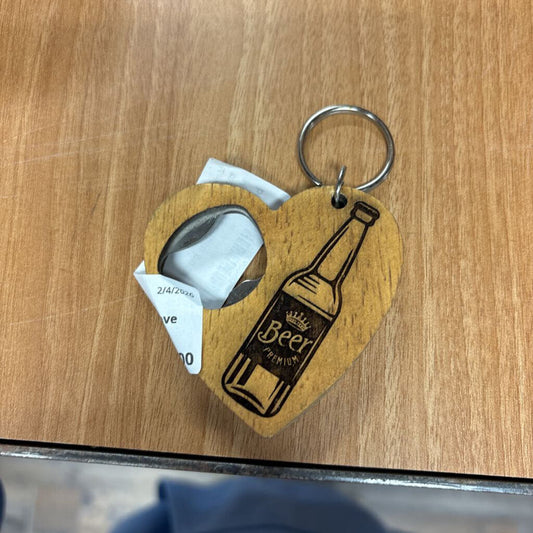 Heart key chain bottle opener- I love beer