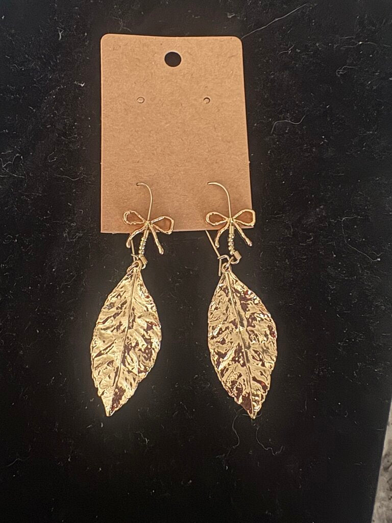 Earrings, Gold Leaves/Bows