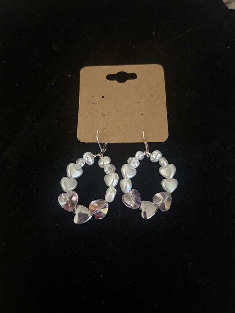 Earrings, Hoops Heart Pearl/Silver/Pink