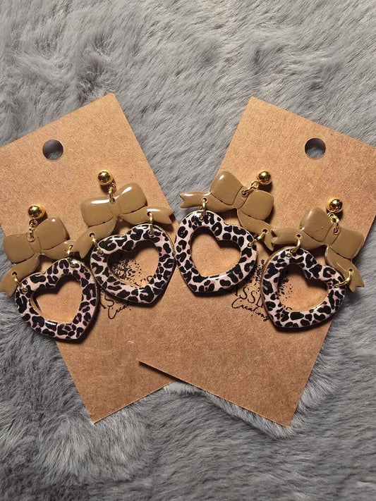 Cheetah Heart & Bow Dangle