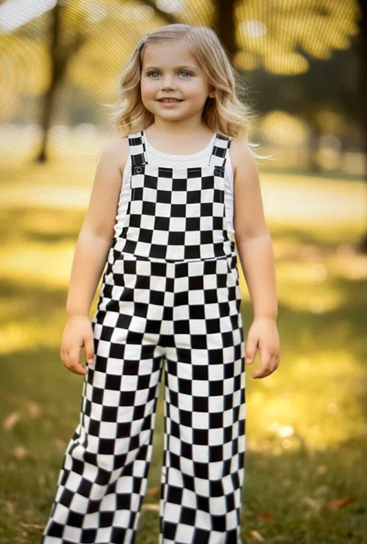 BLACK/WHITE CHECKED OVERALLS-5/6