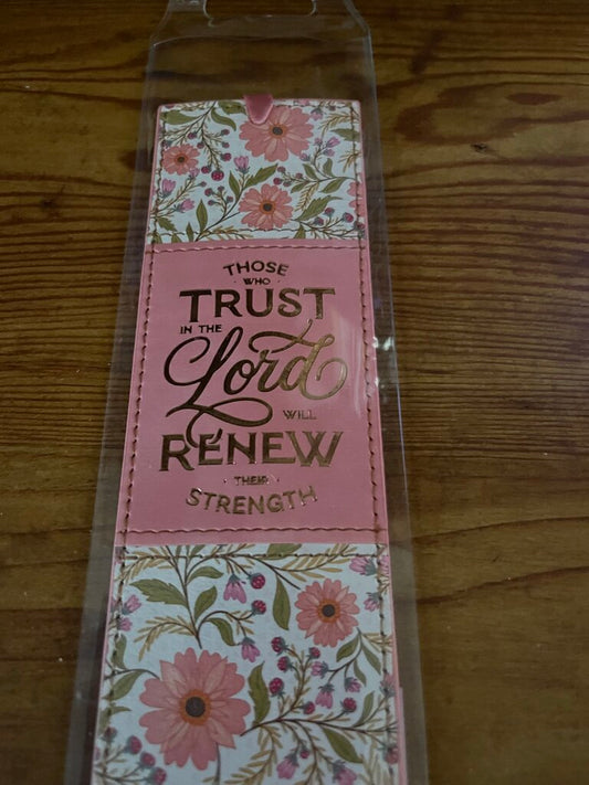 PINK FLORAL FAUX LEATHER BOOKMARK