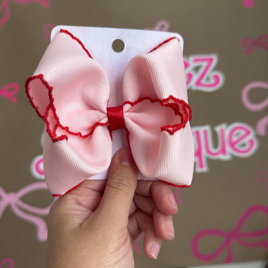 Mini moonstitch boutique pink with red stitching