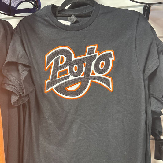 Pojo glitter applique on black Gildan small