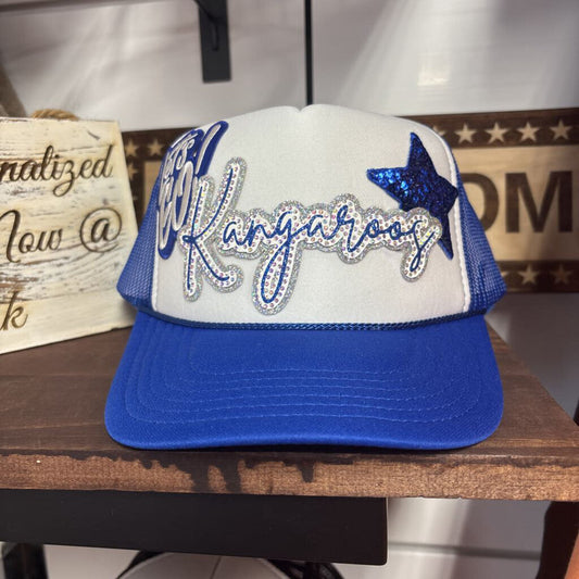 Royal blue w white front kangaroo rhinestone let's go