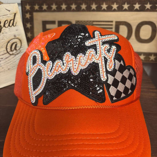 Orange OTTO bearcat rhinestone w checkered heart
