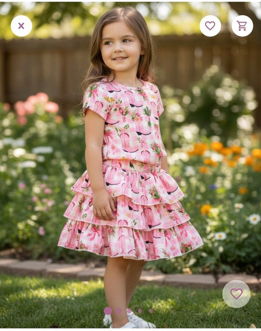 PINK WESTERN BOOT SKORT SET-7/8